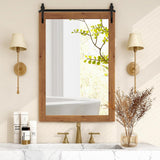 Tangkula 40" x 25" Farmhouse Bathroom Mirror, Barn Door Style Rectangular Mirror for Wall