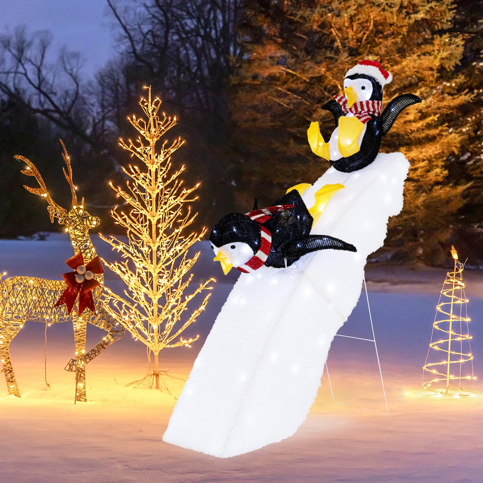 4 FT Lighted Christmas Penguin Slide - Tangkula
