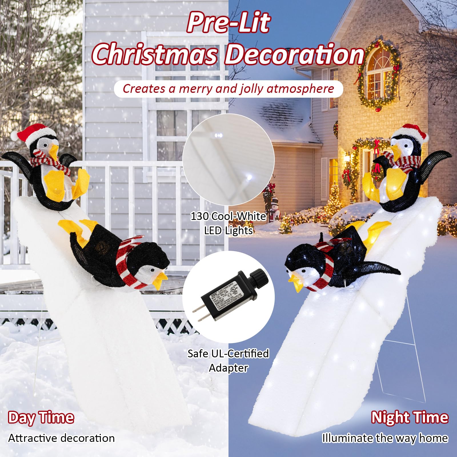 4 FT Lighted Christmas Penguin Slide - Tangkula