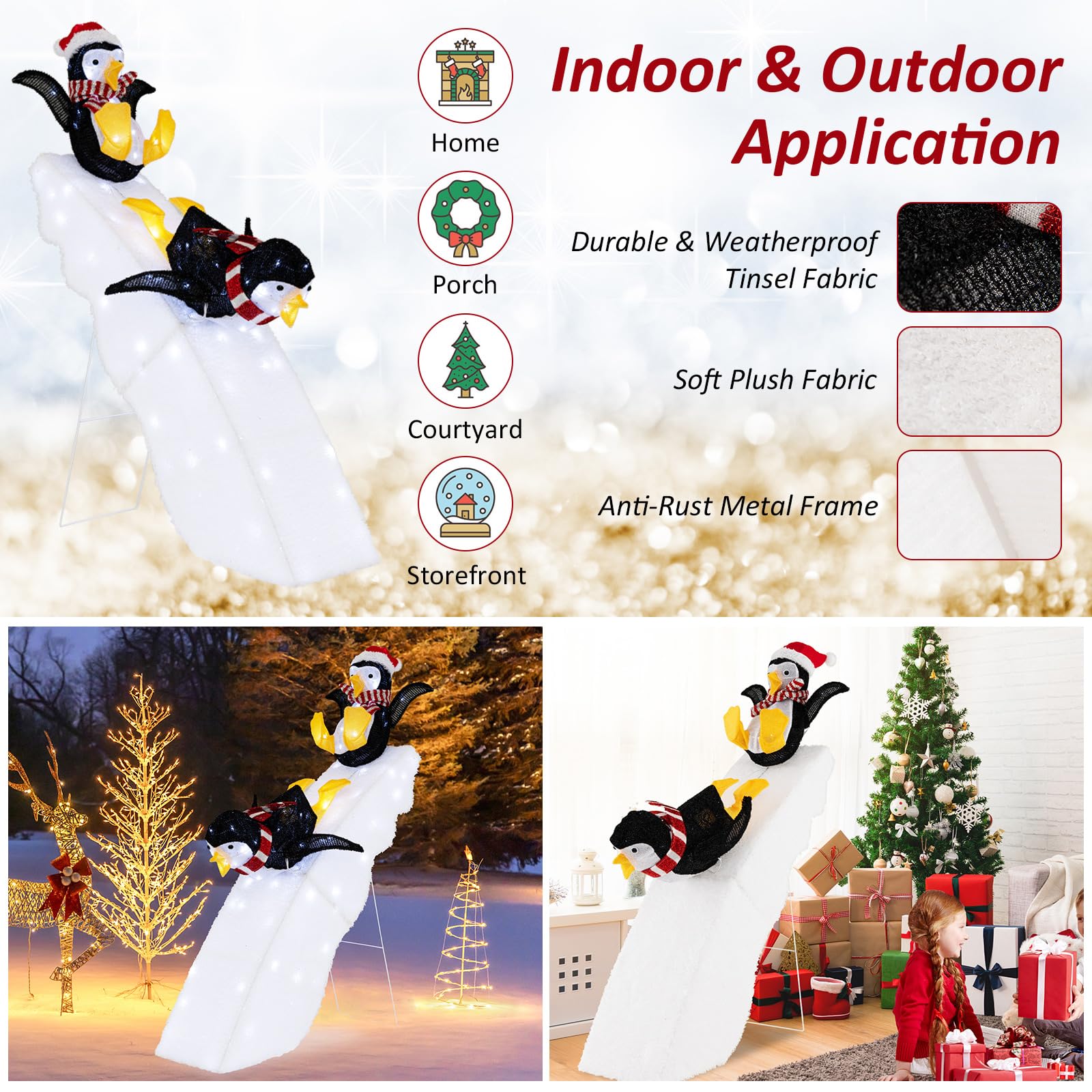 4 FT Lighted Christmas Penguin Slide - Tangkula