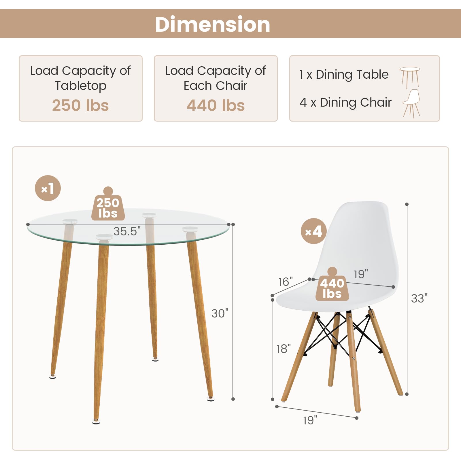 Tangkula 5-Piece Dining Table Set for 4