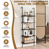 Tangkula Ladder Shelf, 5-Tier Industrial Ladder Bookshelf, Wall Mounted Tall 5-Shelf Modern Bookcase Open Display Shelf with Steel Frame