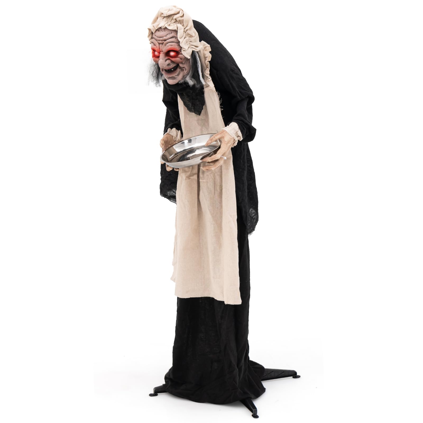 Tangkula 5.2FT Halloween Animated Standing Greeter Old Lady with Candy Dish