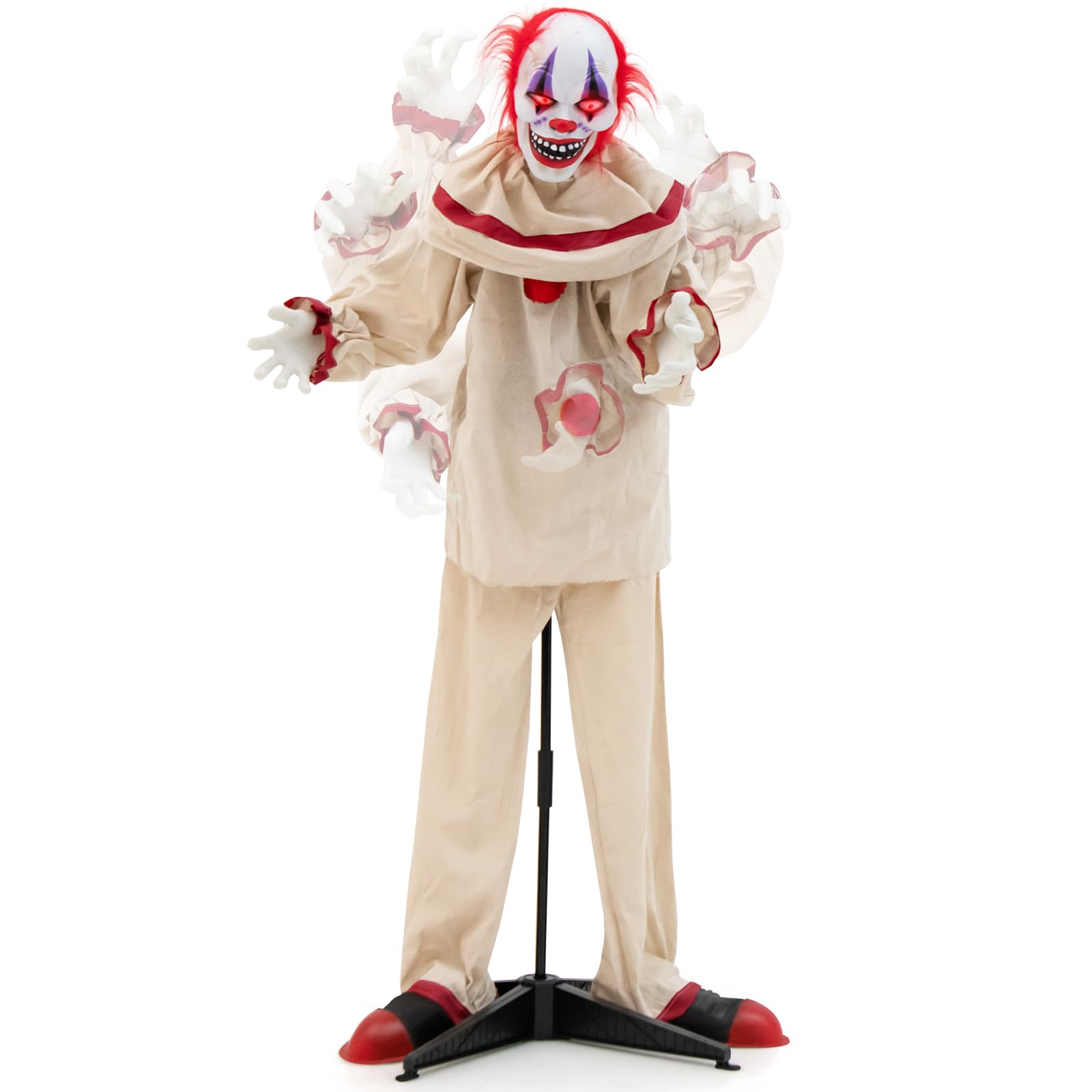 Tangkula 5FT Grins Animatronic Killer Clown, Indoor Outdoor Scary Clown Halloween Decoration with Pre-Recorded Creepy Sound