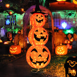 Tangkula 5 FT Halloween Lighted 3 Stacked Pumpkins, 3 Overlapped Pre-Lit Lighted Pumpkins with Hat