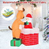 Tangkula 5 FT Inflatable Christmas Liftable Santa Claus Climbing Chimney with Reindeer Standing on a Gift Box