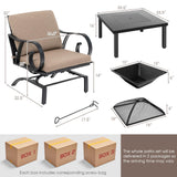 Tangkula 5 Piece Patio Dining Set, Heavy-Duty Rocking Chairs with 4-in-1 Fire Pit Table