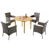 Tangkula 5 Pieces Patio Dining Set, 4 Cushioned Wicker Armchairs and Round Acacia Wood Dining Table