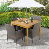 Tangkula 5 Pieces Patio Dining Set, 4 Cushioned Wicker Armchairs and Square Acacia Wood Dining Table