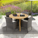 Tangkula 5 Pieces Patio Dining Set, 4 Cushioned Wicker Armchairs and Round Acacia Wood Dining Table