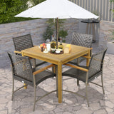 Tangkula 5 Pieces Patio Dining Set, 4 Wicker Armchairs and Square Acacia Wood Dining Table with 1.9” Umbrella Hole