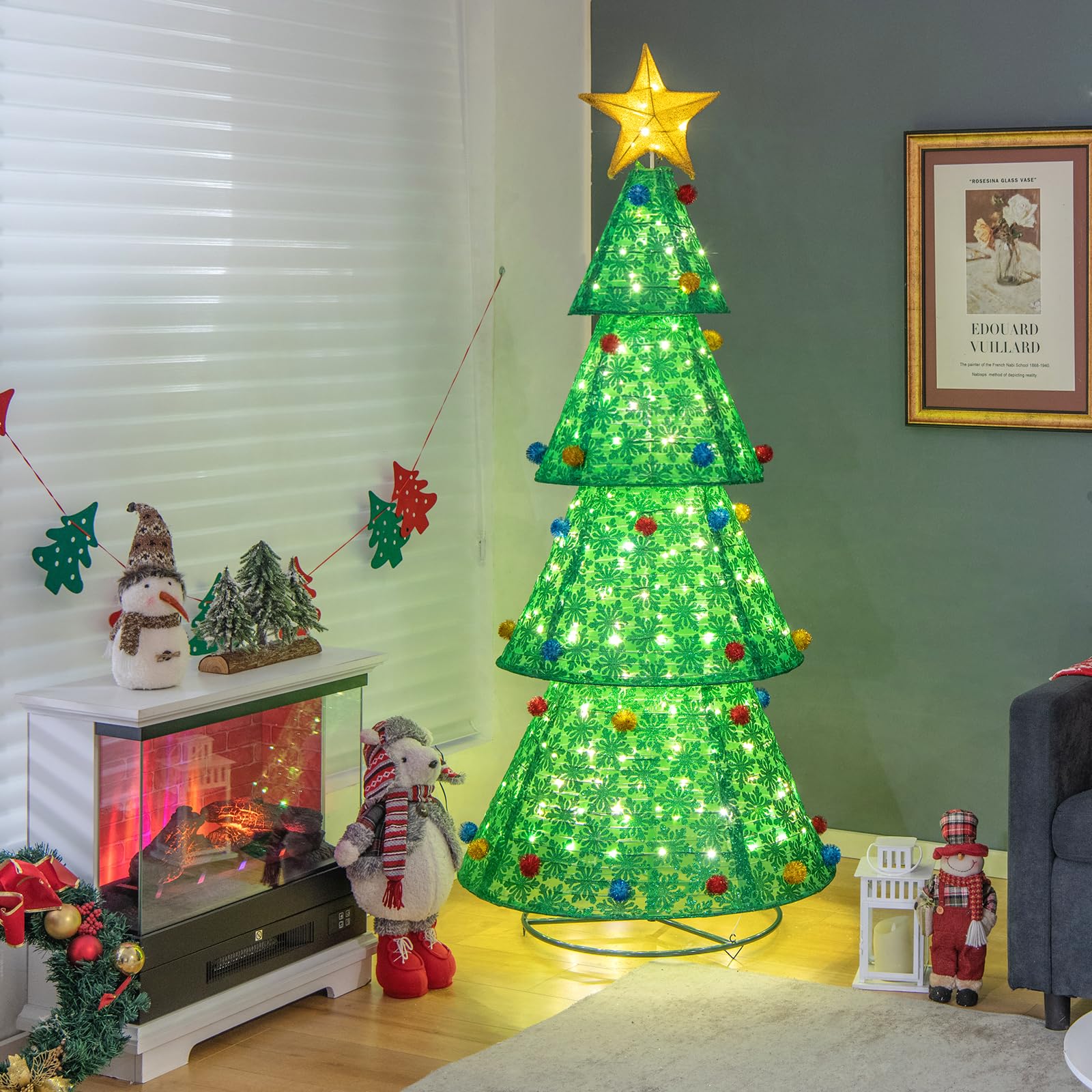 Tangkula 6.5 FT Pop-Up Lighted Christmas Tree, Artificial Xmas Tree wi ...