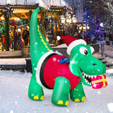 Tangkula 6 FT Lighted Inflatable Christmas Dinosaur Bite a Gift Box