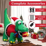 Tangkula 6 FT Lighted Inflatable Christmas Dinosaur Bite a Gift Box