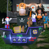Tangkula 7 FT Halloween Inflatable Skeletons Ghosts On Pirate Ship