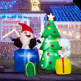 Tangkula 7 FT Lighted Christmas Inflatable Santa Claus & Christmas Tree with Gift Boxes