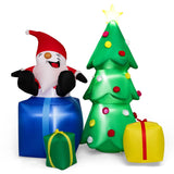 Tangkula 7 FT Lighted Christmas Inflatable Santa Claus & Christmas Tree with Gift Boxes