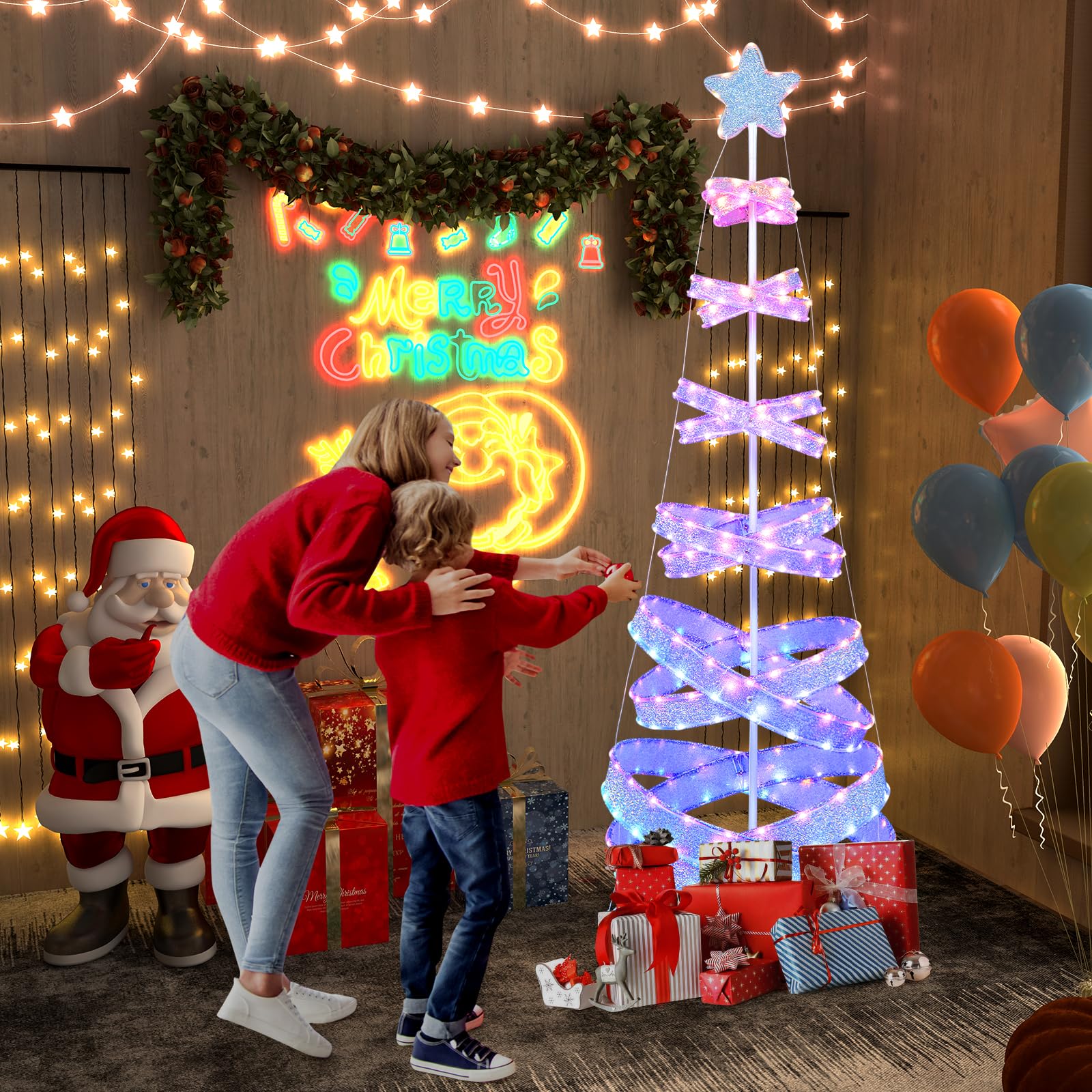 Tangkula 7 FT Lighted Spiral Christmas Tree