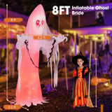 Tangkula 8 FT Halloween Inflatable Ghost, Blow-up Haunting Ghost Bride with Flame LED Light