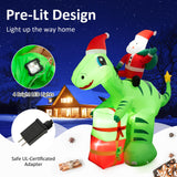 Tangkula 8 FT Lighted Christmas Inflatable Santa Claus Dinosaur Decoration with Gift Boxes