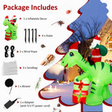 Tangkula 8 FT Lighted Christmas Inflatable Santa Claus Dinosaur Decoration with Gift Boxes