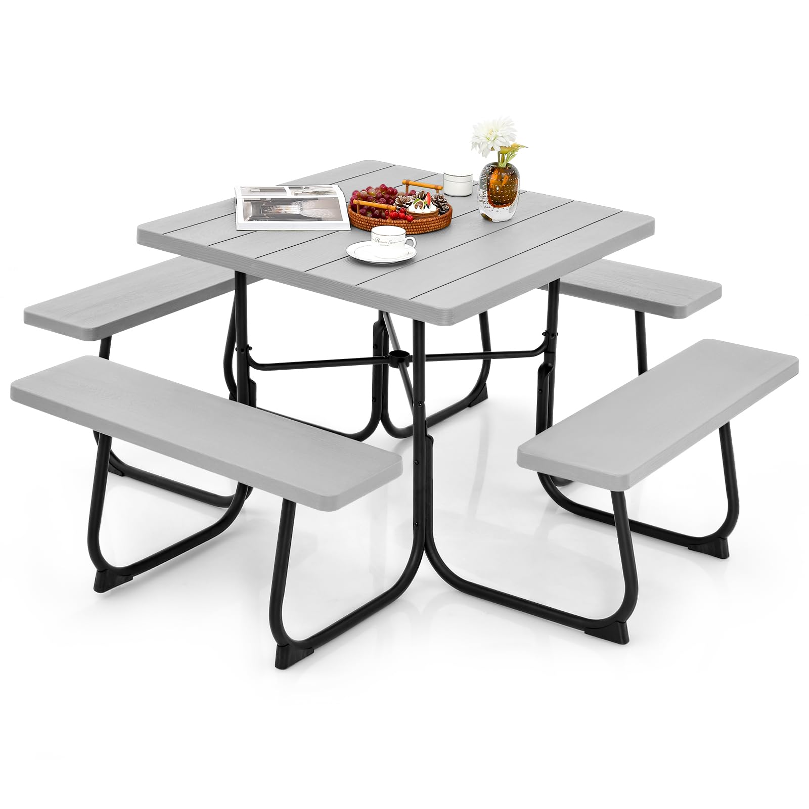 8 Person Picnic Table, Grey - Tangkula