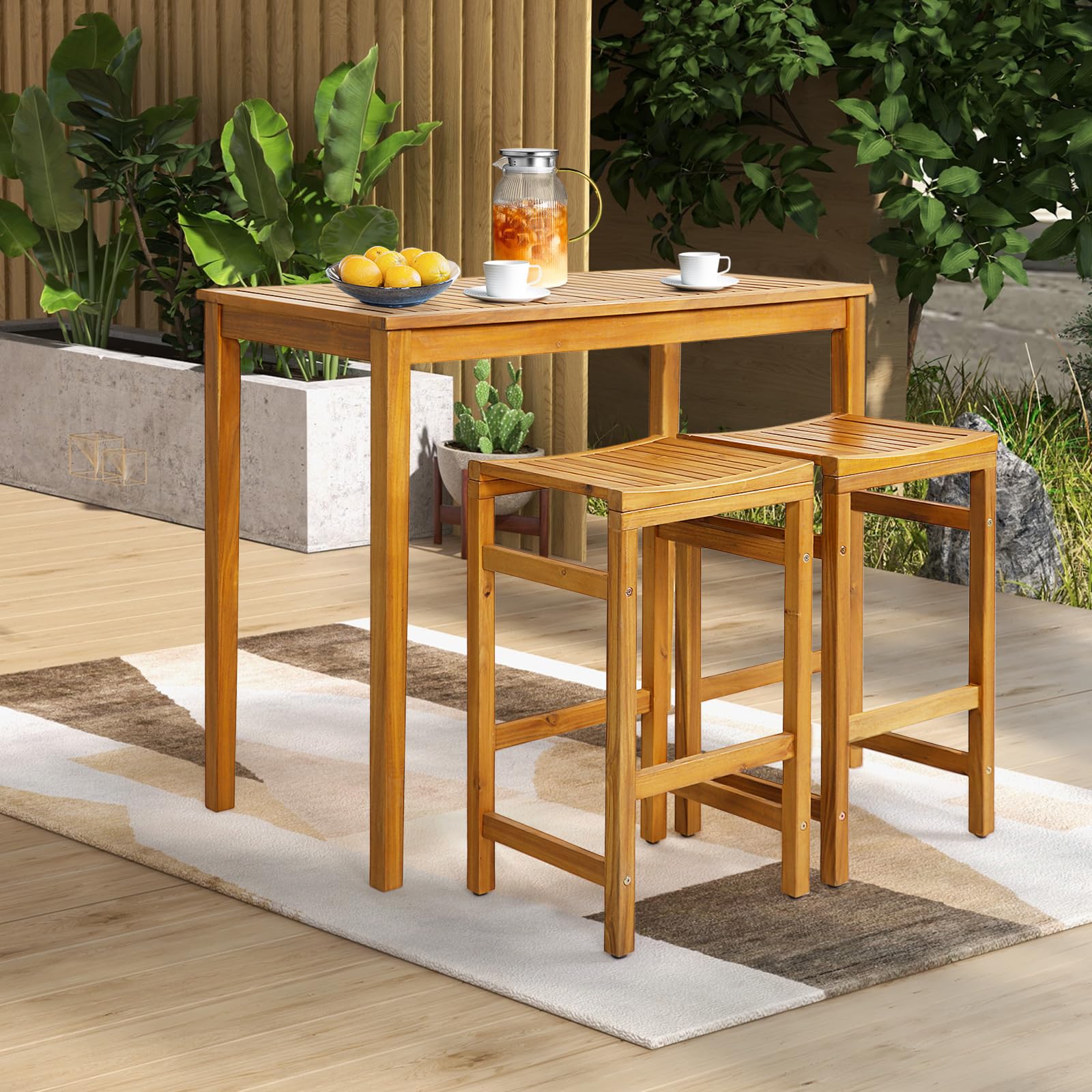 Acacia Wood Bar Stool Set of 2 - Tangkula