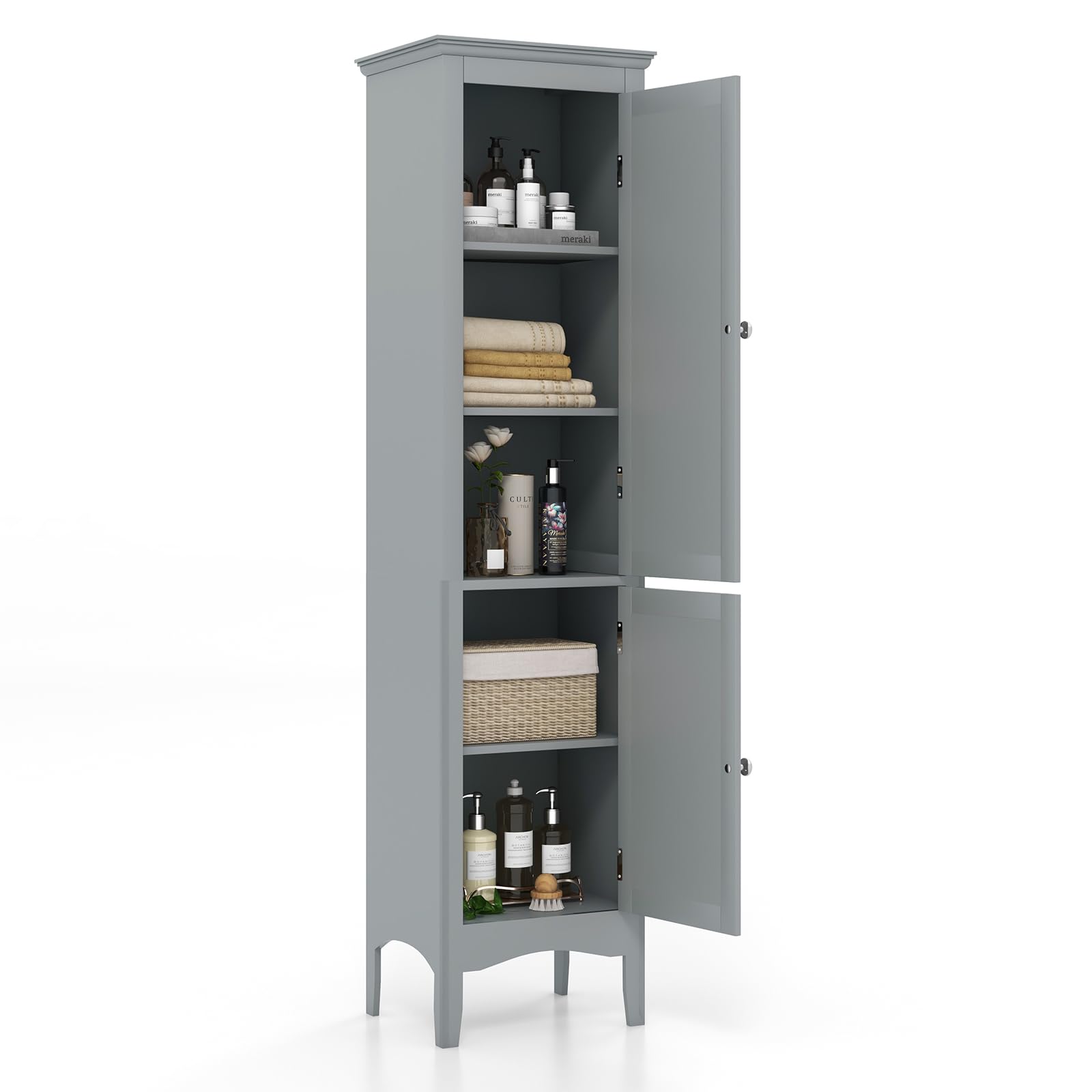 Tangkula Tall Slim Bathroom Storage Cabinet, 71 Freestanding Bathroom Cabinet Organizer