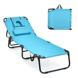 Tangkula Beach Lounge Chair, Folding Sunbathing Recliner with Face Hole