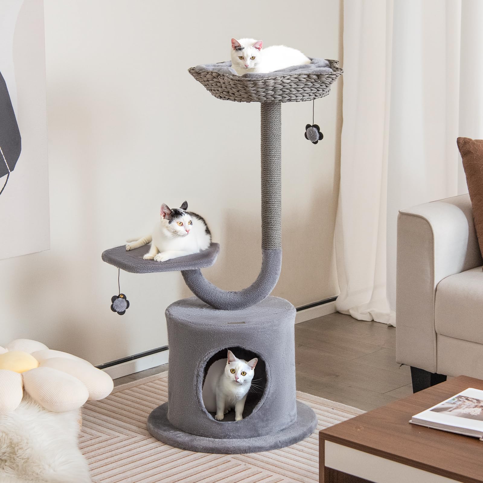 Tangkula Cat Tree for Indoor Cats, 42 Inch Cute Cat Tower with Curved Metal Supporting Frame