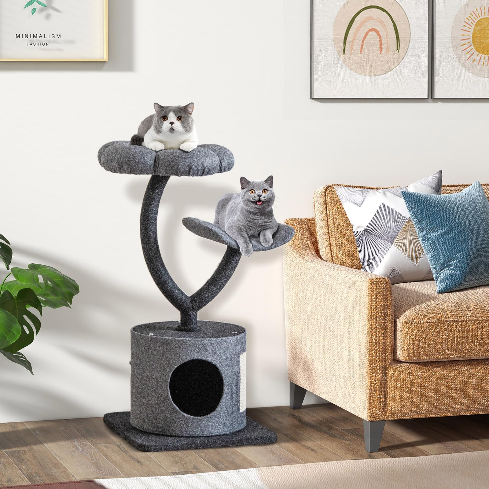 35 Inch Small Cat Tower with Curved Metal - Tangkula