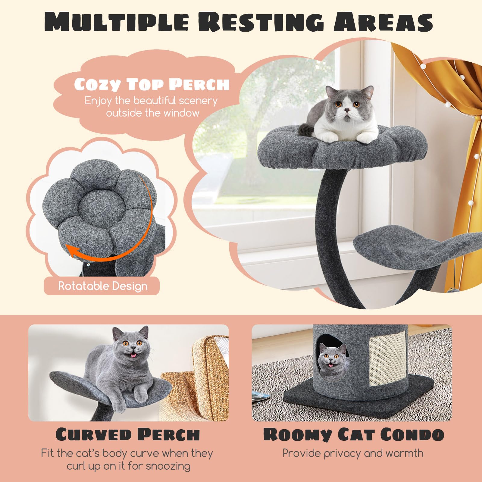 35 Inch Small Cat Tower with Curved Metal - Tangkula