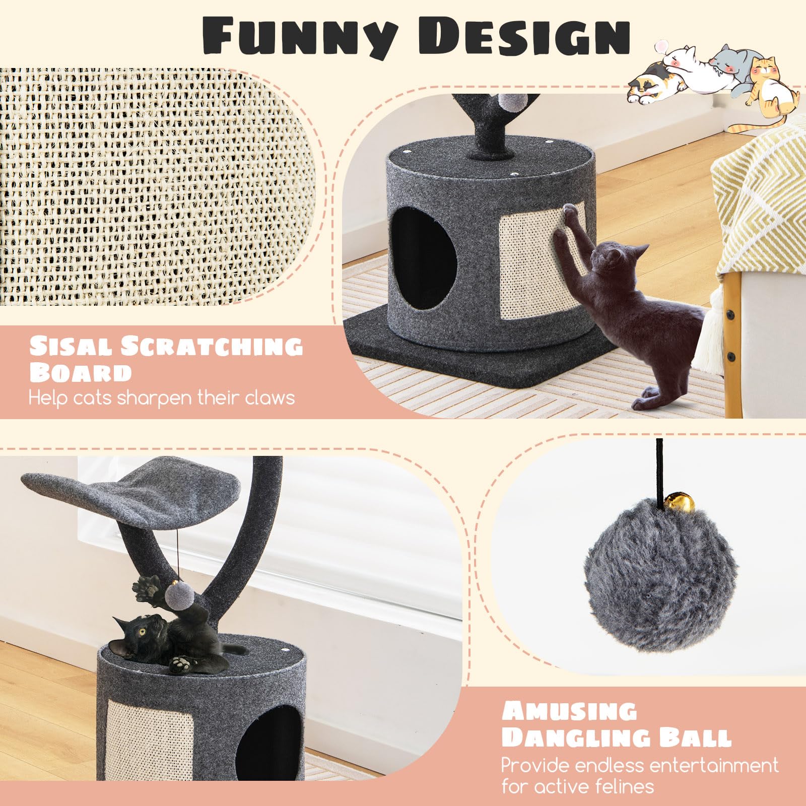 35 Inch Small Cat Tower with Curved Metal - Tangkula