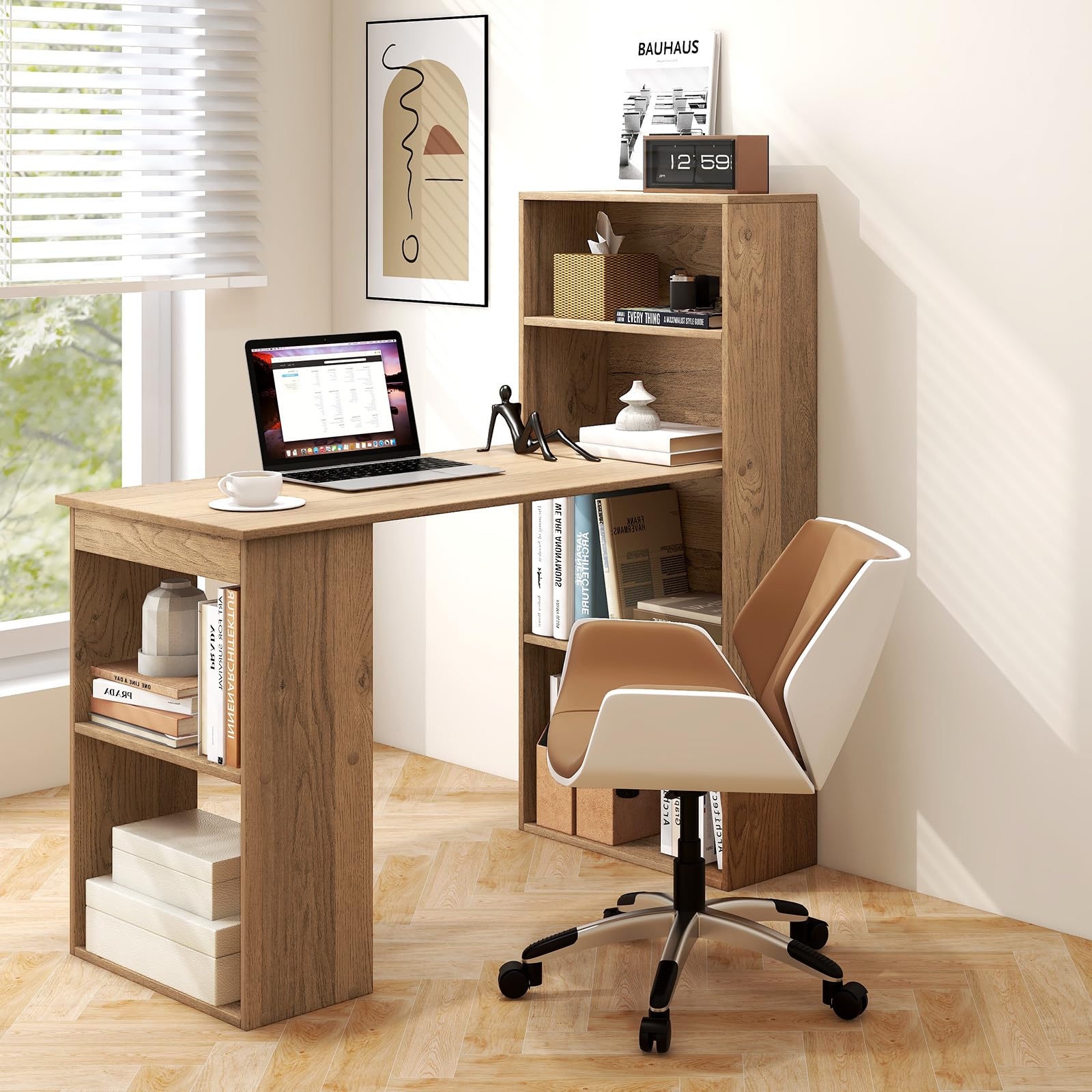 Writing Study Desk with Storage Shelves & CPU Stand - Tangkula