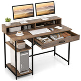 Tangkula Computer Desk with Storage Drawer & Monitor Stand