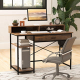 Tangkula Computer Desk with Storage Drawer & Monitor Stand