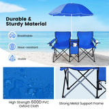 Tangkula Double Camping Chairs with Umbrella, Portable 2 Seat Folding Camp Chair with Cooler Bag