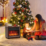 Tangkula Electric Fireplace Heater, 750W Mini Wooden Tabletop Fireplace with Realistic Flame