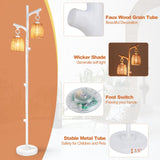 Tangkula Farmhouse Floor Lamp, 65" Tall Rustic Country Cottage 2 Light Dimmable Tree Rattan Floor Lamp