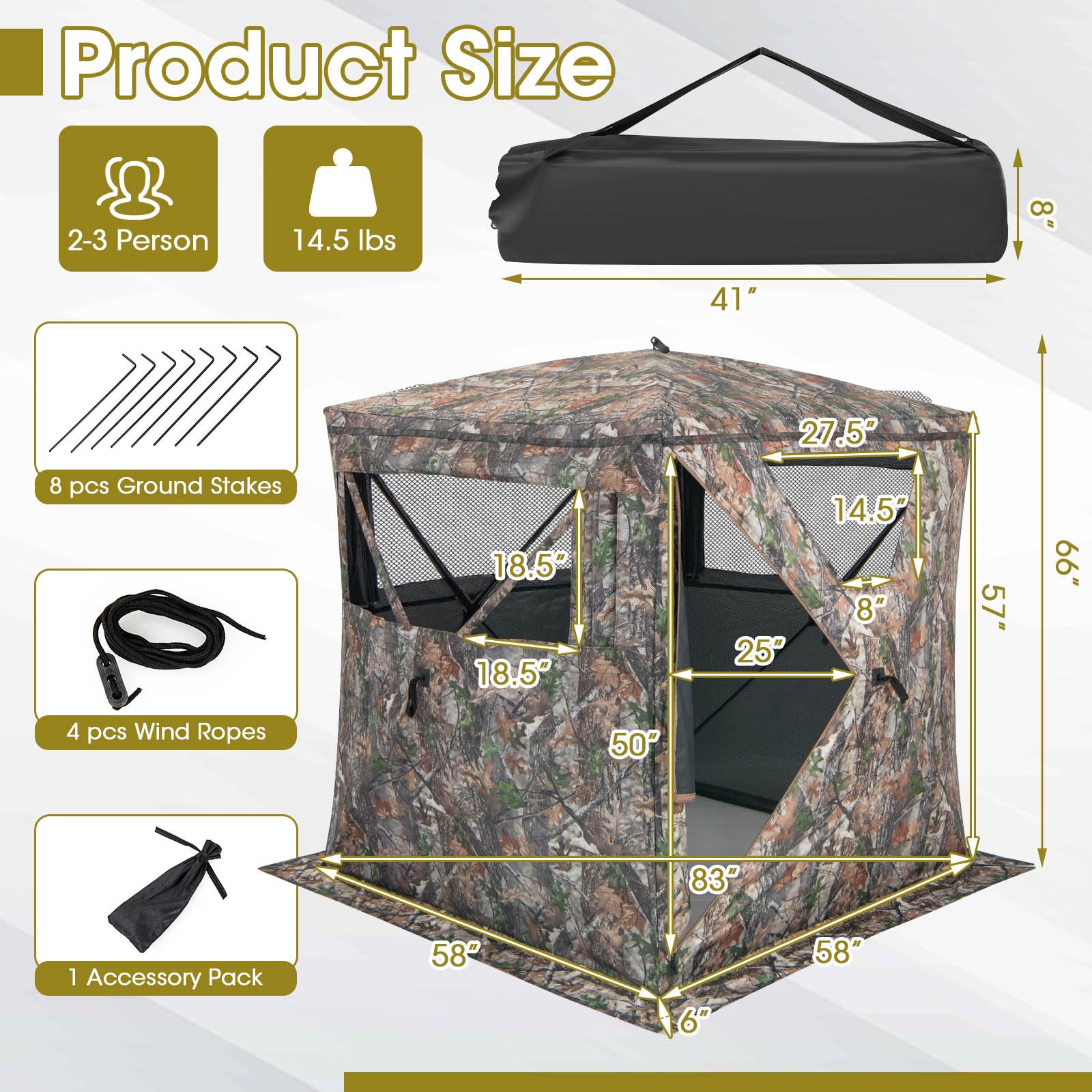 2-3 Person 270 Degree See Through Ground Blind - Tangkula