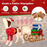 Tangkula Lighted Christmas Dog with Sleigh & Gift Boxes Combo Decorations