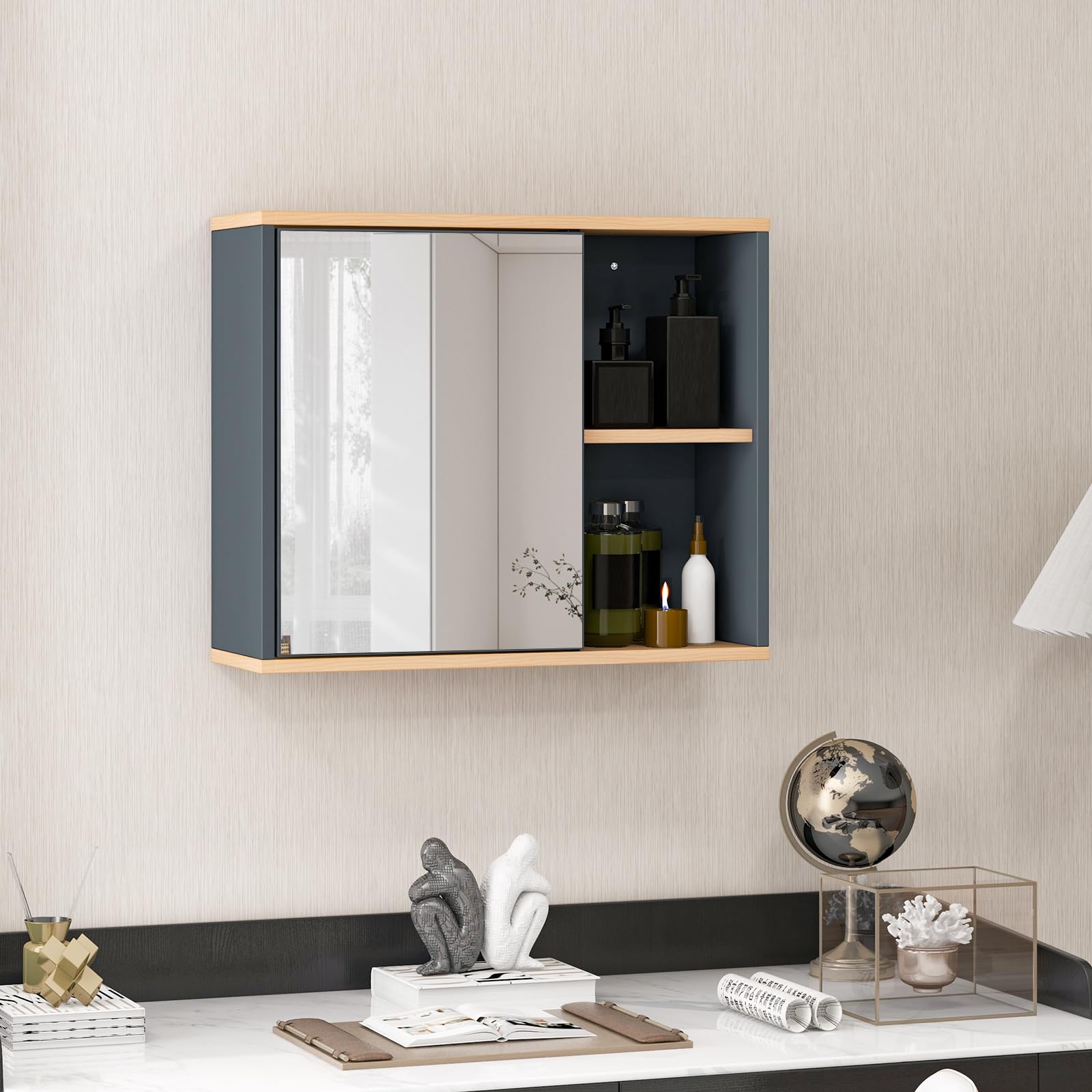 Tangkula Mirrored Medicine Cabinet, Bathroom Wall Mounted Cabinet