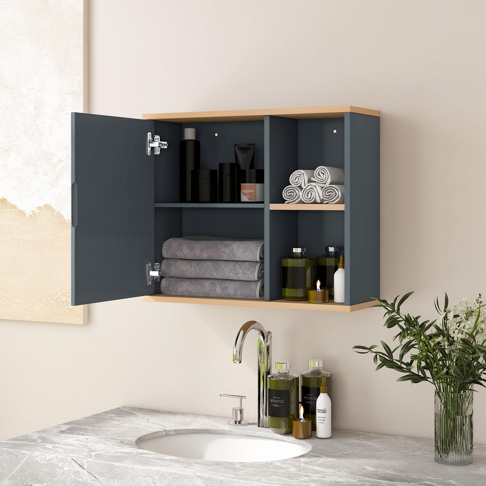 Tangkula Mirrored Medicine Cabinet, Bathroom Wall Mounted Cabinet