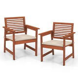 Tangkula Outdoor Dining Chairs Set, Weather-Resistant Heavy Duty Slatted Wood Patio Chairs with Soft Padded Cushions