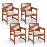 Tangkula Outdoor Dining Chairs Set, Weather-Resistant Heavy Duty Slatted Wood Patio Chairs with Soft Padded Cushions