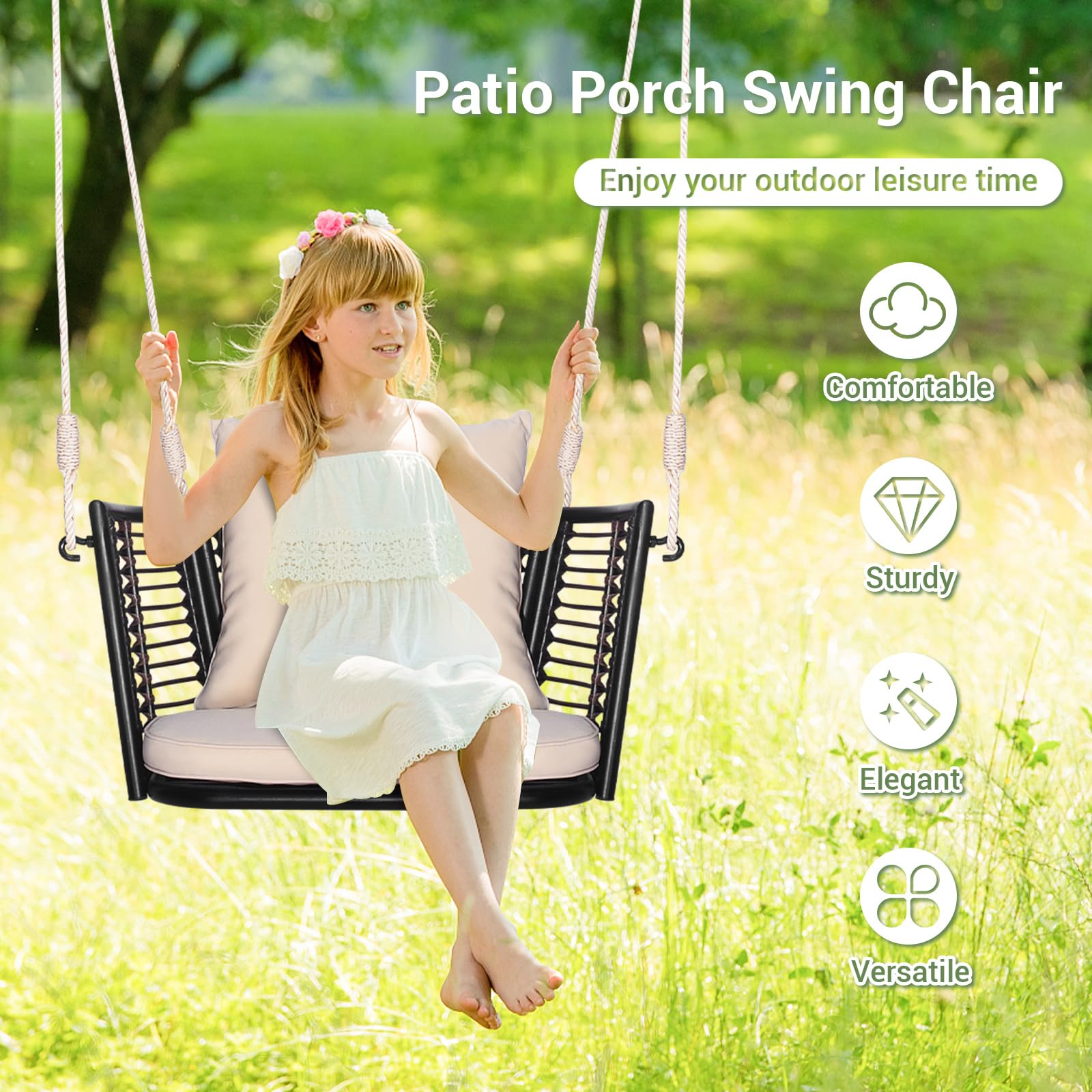 Tangkula Outdoor Metal Porch Swing Single Person Hanging Seat Heavy tangkula