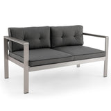 Tangkula Patio Aluminum Loveseat Sofa, Contemporary 2-Person Sofa Chair with WPC Armrests