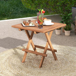 Teak Wood Square End Table with Slatted Tabletop - Tangkula
