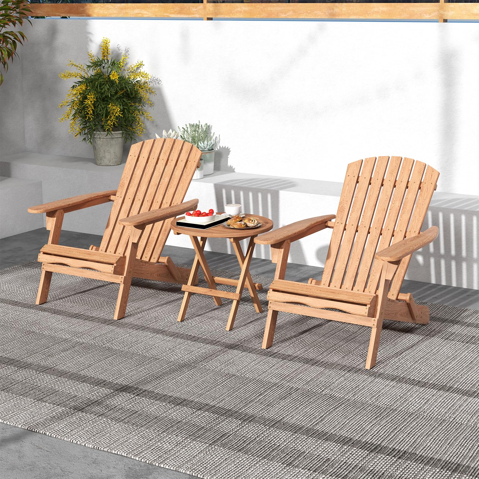 Tangkula Patio Folding Side Table, Teak Wood Round End Table with Slatted Tabletop