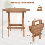 Teak Wood Round End Table with Slatted Tabletop - Tangkula